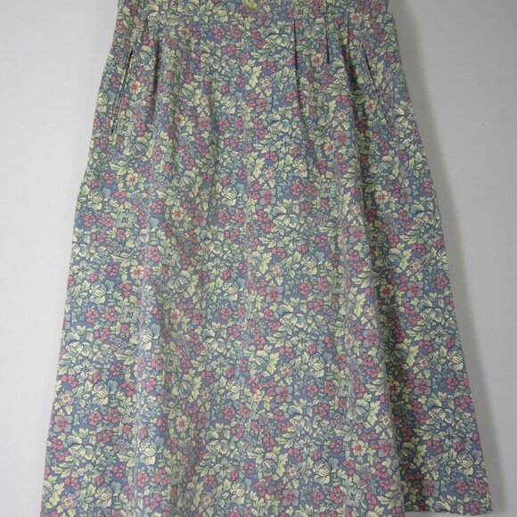 Vtg LL Bean Women XL Blue Pink Floral Heavy Cotton A Line Front Zip Pleats 35" - Picture 5 of 12